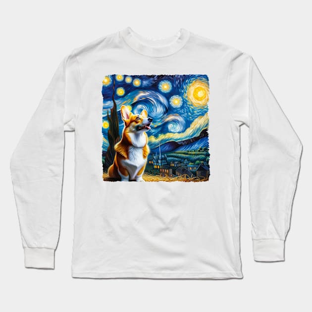 Starry Pembroke Dog Portrait - Pet Portrait Long Sleeve T-Shirt by starry_night